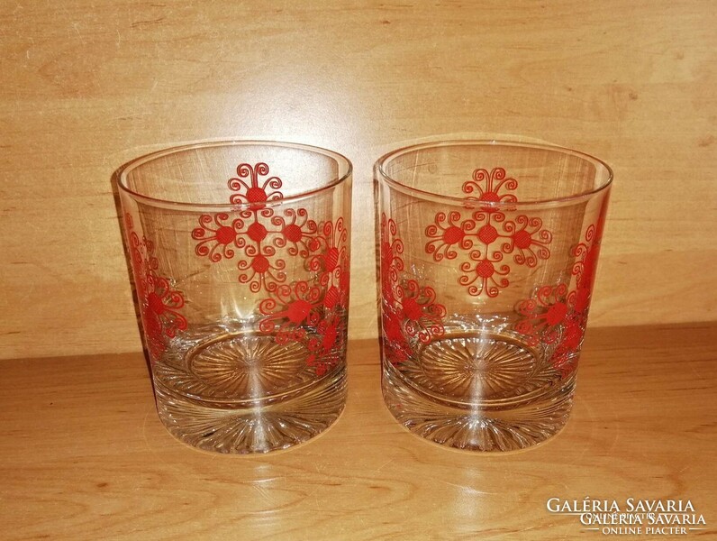 Pair of retro glass glasses with a red pattern - height 10 cm (30/d)