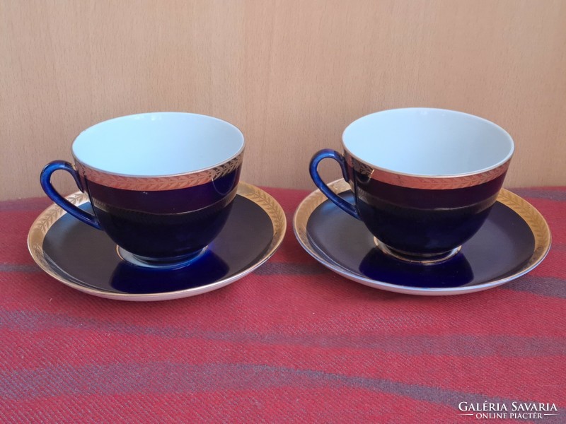 Flawless! 2 sets of lomonosov cobalt blue-gold coffee / tea cups with bottoms