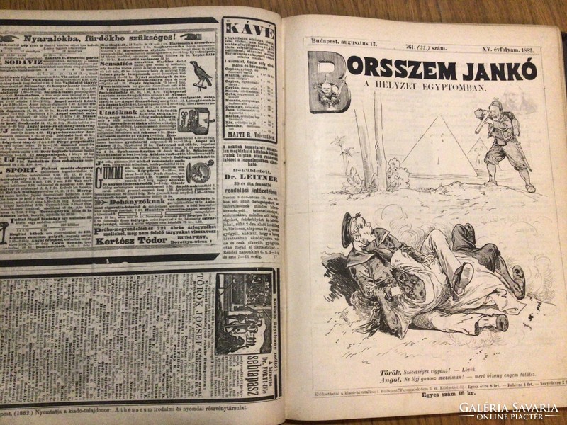 Jankó Borsszem magazine 1882. 1-53. Issue in worn binding, missing spine