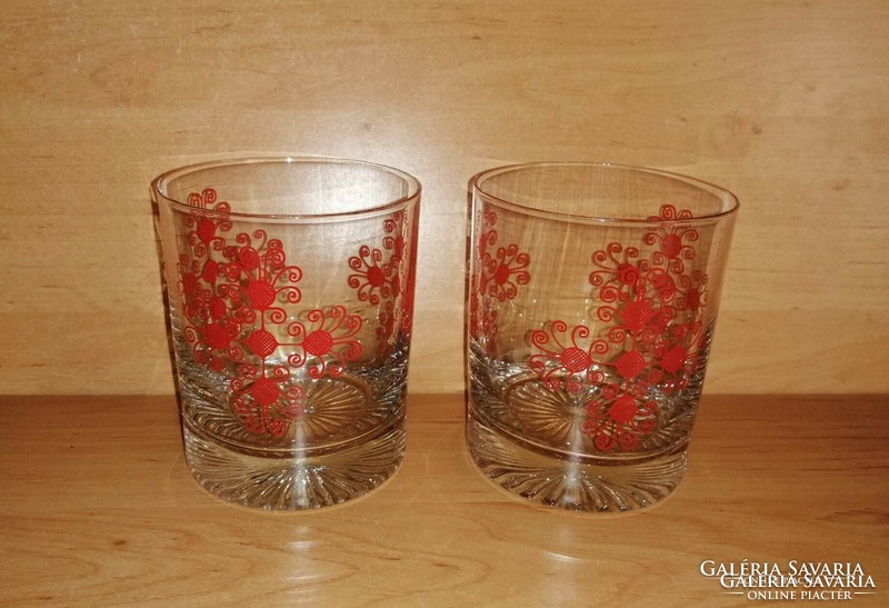 Retro piros mintás üveg pohár párban - magasság 10 cm (30/d)