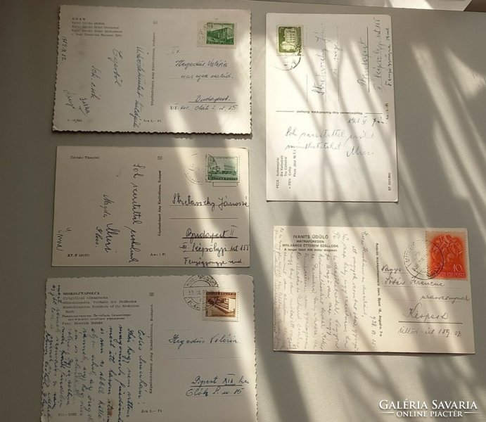 Hungarian postcards, in used condition, 5 in one