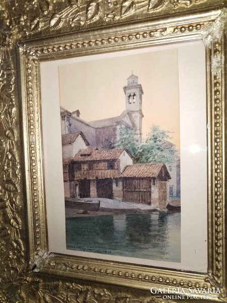 A beautiful antique painting attributed to a famous Hungarian painter, Venice? In a wonderful frame, with signature.