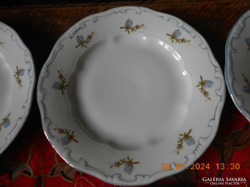 Zsolnay kék barackvirágos, kék tollazott süteményes tányér, 6 db