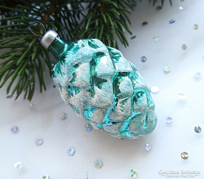 Old turquoise snowy cone Christmas tree ornament 6.5cm