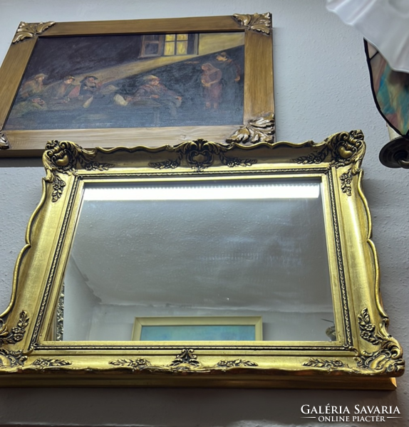 Wall mirror in a decorative blonde frame, solo/pair