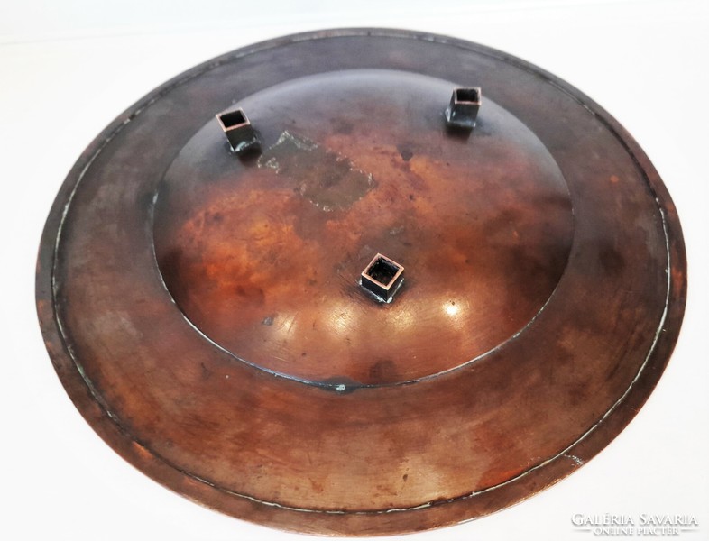 Retro goldsmith craftsman red copper three-legged table centerpiece / offering