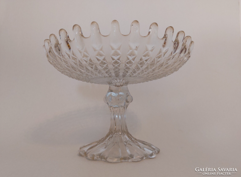 Old footed crystal glass fruit serving bowl, vintage centerpiece