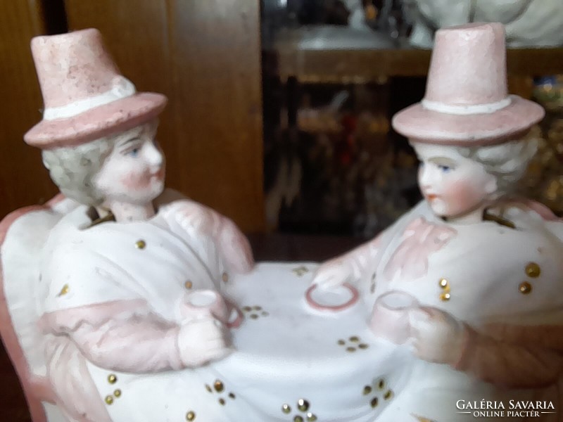 French chantilly ii, bougon & chalot 1803-1845 tea room, pair of nodding ladies, biscuit porcelain figure.