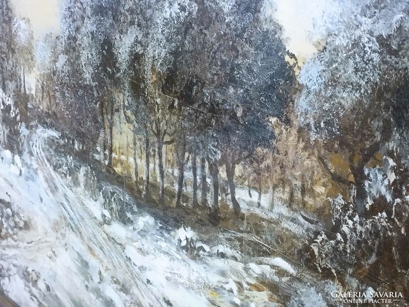Dallos ferenc - winter landscape oil on wood fiber 80x60 cm