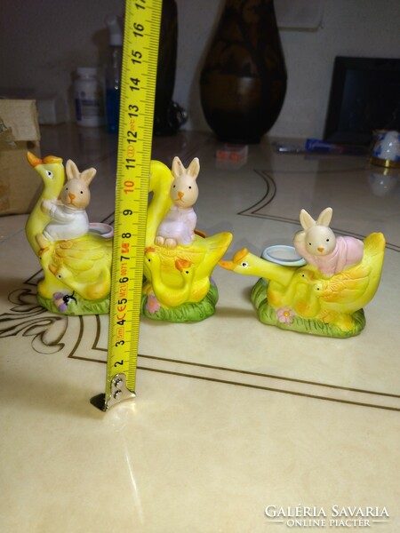3 pieces ceramic bunny duck handmade figure, never used