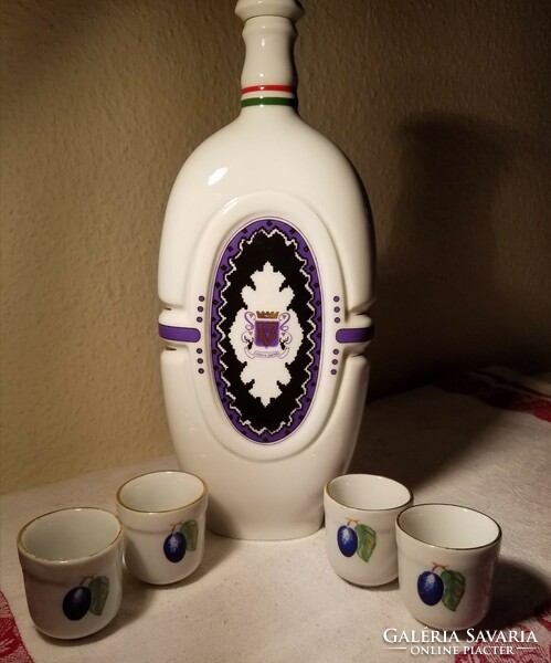 Hollóháza flask / water bottle with 6 cups. _ Szatmári plum brandy