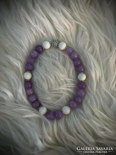 Lavender amethyst - shell mineral bracelet