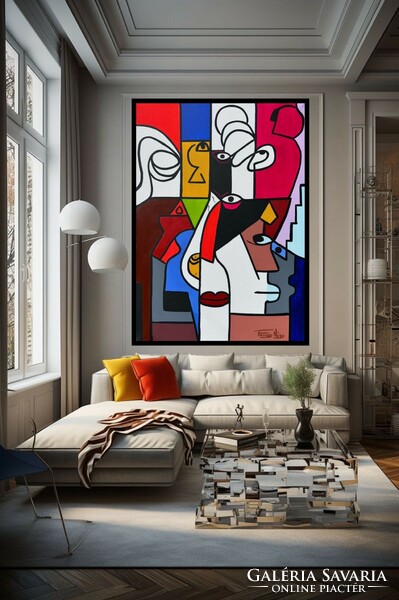 Kortárs magyar festőművész Forray Nóry színes modern Rezidencia c. 50x70 cm akril vászon festmény