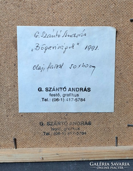 G. Szántó András: Virágcsendélet (olajfestmény) Bögrevirágok, 1991 - rákospalotai festő