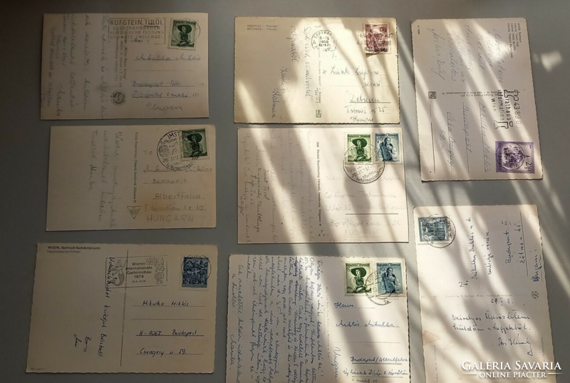 Osztrák képeslapok bélyeggel, 8 darab egyben