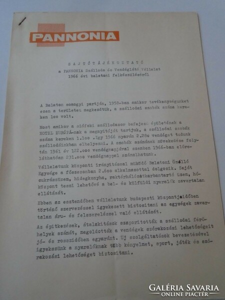 D202217 hotel europa information - pannonia hotels - press release 1966
