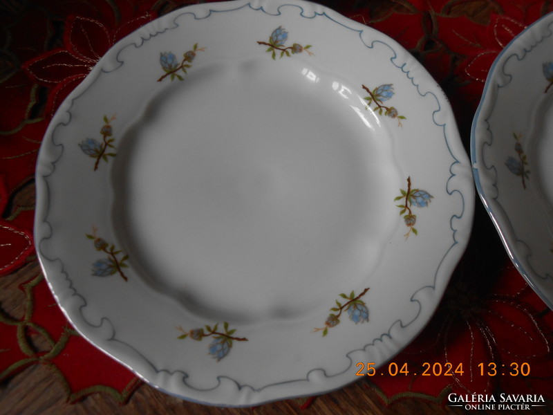 Zsolnay blue peach blossom, blue feather cake plate, 6 pcs