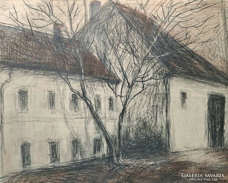 Gádor Emil (1911-1998): Utcakép (ceruzarajz, jelzett grafika)