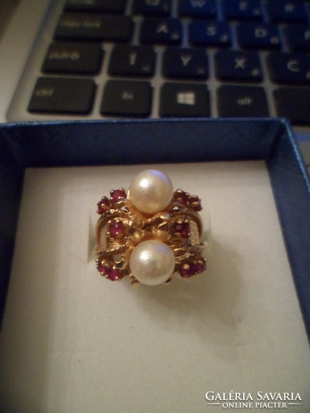 14K gold ring / ruby, pearl