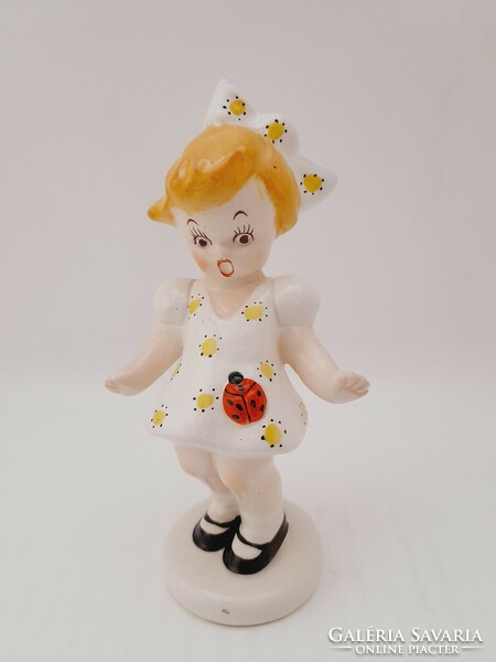 Granite ceramic figure, ladybug girl with rare painting