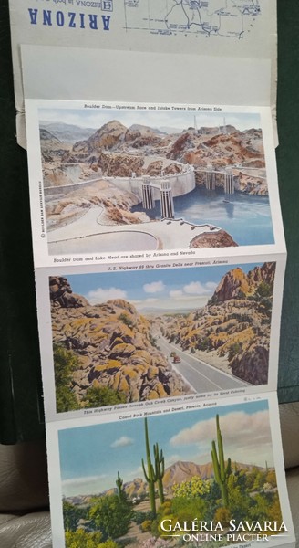 Régi levélboríték leporelló 9 x 2 oldalú tájképrajzzal életkép rajzokkal litográfiák Arizonából 1957
