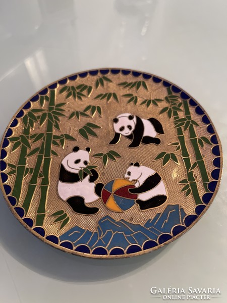 Fairy china enamel decorative plate with panda bears.
