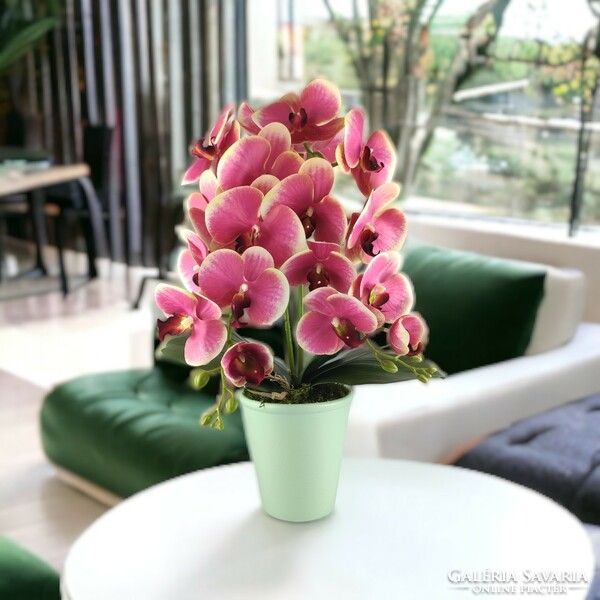 Kétszálas élethű pink- és krémszínű orchidea kaspóban OR208PKKR
