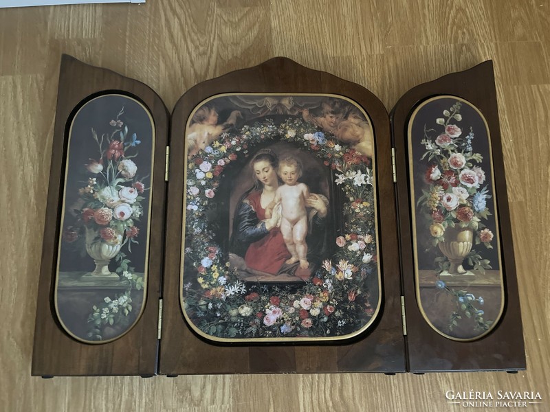 A dreamy triple home altar madonna that can be placed on the table or on the wall