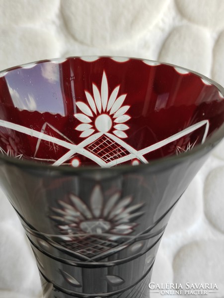 Burgundy polished antique lip crystal vase