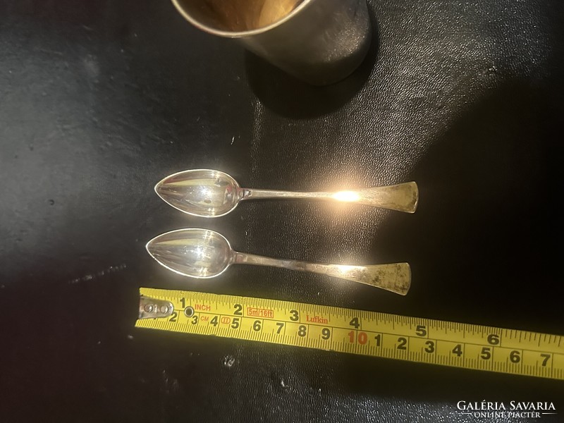 Antique silver baptismal cup for sale together with silver spoons! Price: 25,000.-