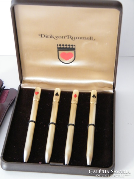Vintage Diplomat 4 db-os póker golyóstoll készlet dobozban, bőr tokokkal
