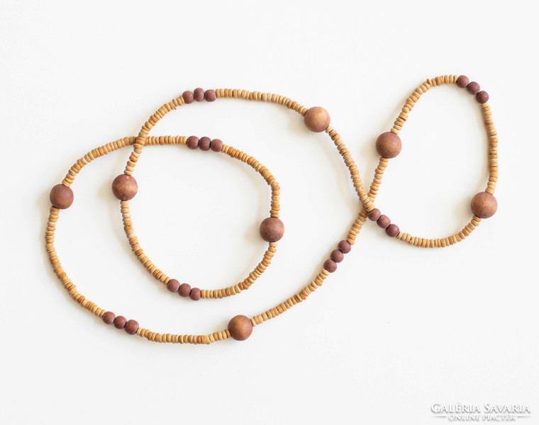 Vintage necklace with carved wooden beads - bohemian ethno boho folk art