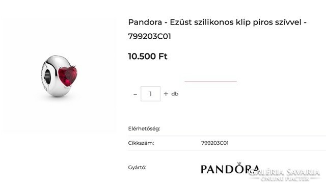 Pandora Ezüst szilikonos klip piros szívvel