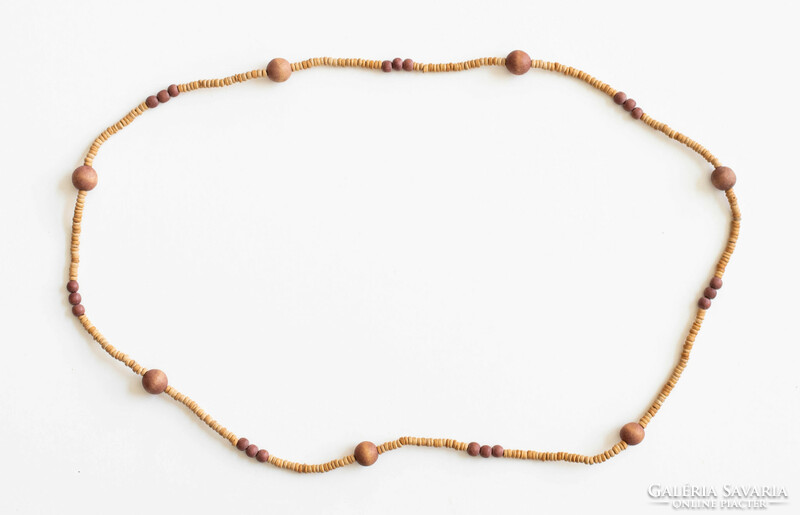 Vintage necklace with carved wooden beads - bohemian ethno boho folk art