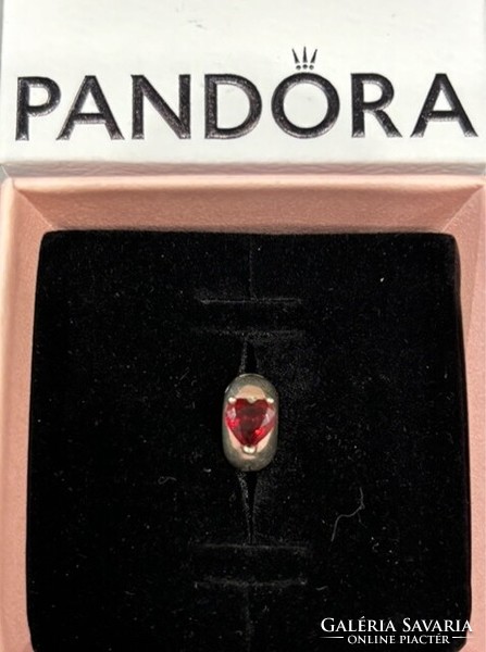 Pandora silver silicone clip with red heart
