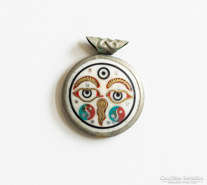 Vintage ethno pendant buddha eye - necklace - bohemian ethno boho folk art