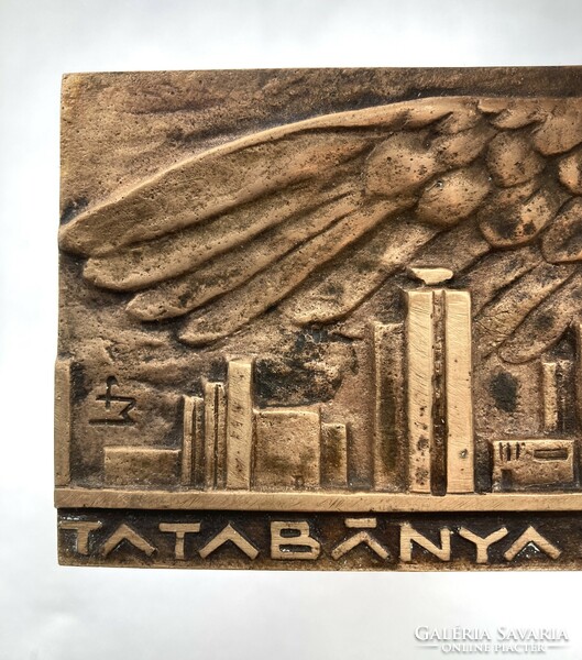 Ferenc Brem (1927-1988): Tatabánya has been a city for 25 years, marked bronze sculpture, plaque. 1972