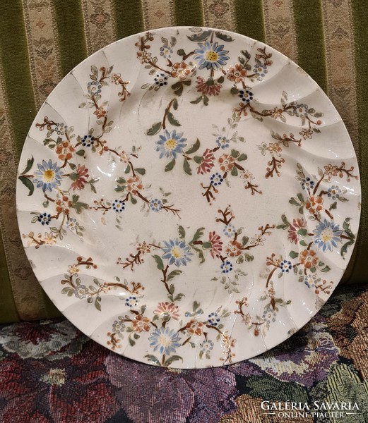 Antik kézi festésű Fischer Ignác tányér készlet kínáló tállal