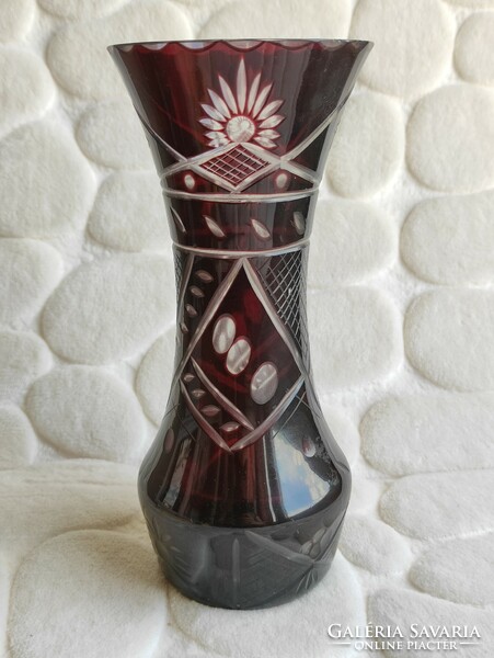 Burgundy polished antique lip crystal vase