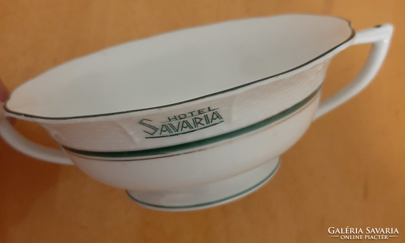 Herendi Hotel Savaria felirat, logó manófüles leveses csésze