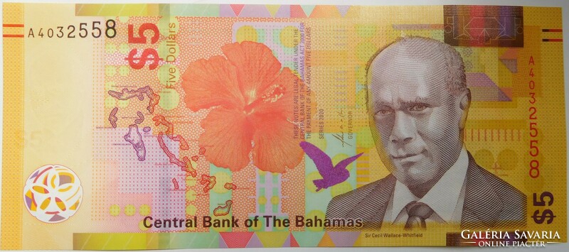 Bahama szigetek 5 dollár 2020 UNC