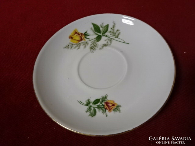 Kahla German porcelain tea cup coaster, yellow rose pattern. Jokai.