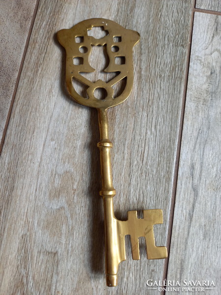 Beautiful old large copper key (23.5x8.5 cm)