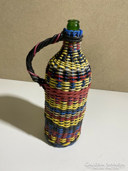Drótfonatos üveg palack, retró, 28 cm-es magasságú. 4873