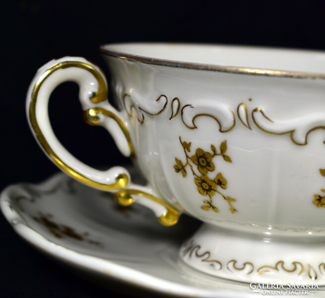 Zsolnay shield seal gilded neo-baroque porcelain tea cup with small flower pattern