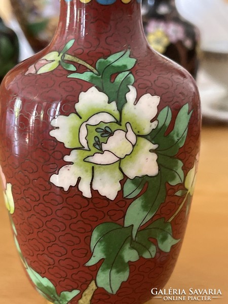 Álomszép rekeszzománc réz Kinai váza virágok.