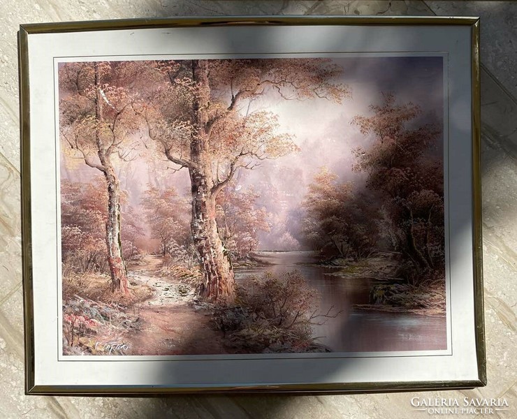 Large glass-free 3D-like, shiny picture in a metal frame