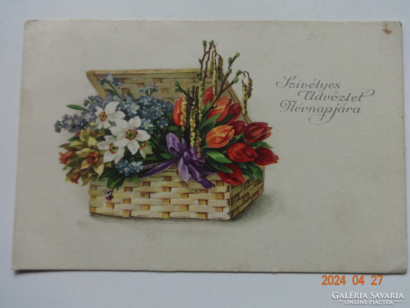 Old, antique graphic name day greeting card (1928)