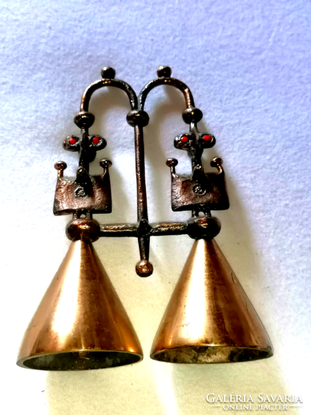 Rare bronze mid-century double bell from the 1970s by lajos munakacsy prize-winning goldsmith