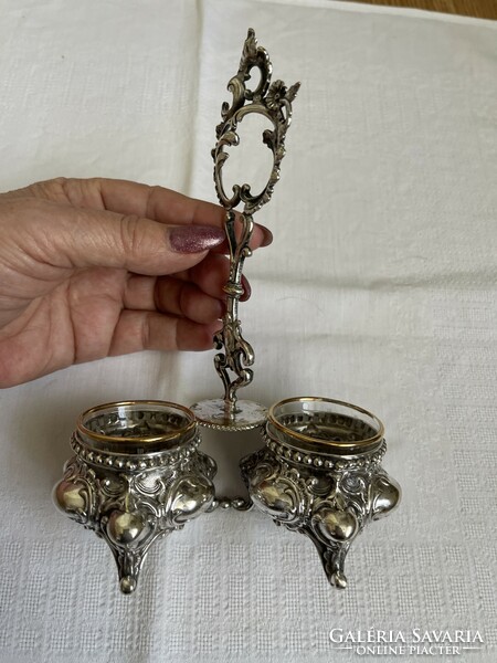 Old baroque double spice holder with glass inserts.